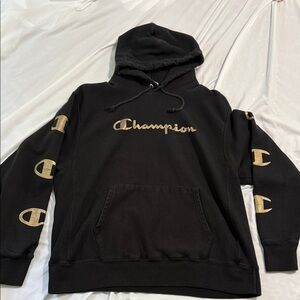 Champion Black Hoodie with Gold Accents